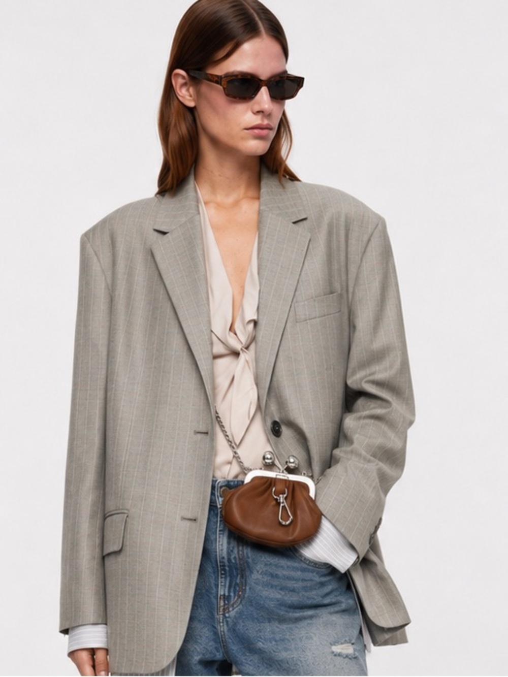 Weekend Max Mara Pasticcino Mini Brown Leather Kiss Lock Crossbody Bag